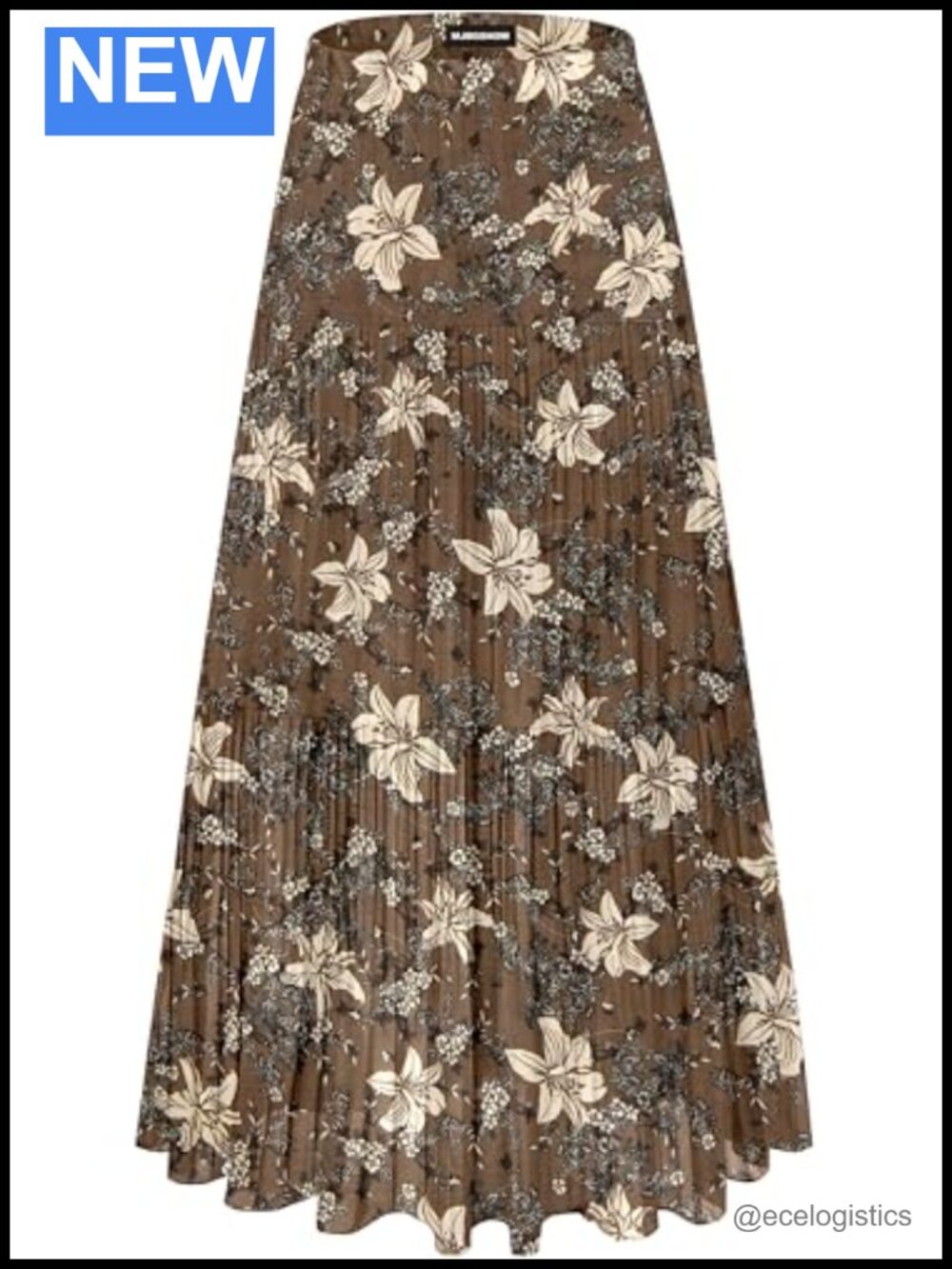 Womens Floral Chiffon Maxi Skirt High Waist Pleated Flowy Boho Long Skirt
